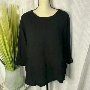 Kristin Crenshaw Women’s S Black Crinkle Tunic w/Pocket Hobo 3/4 Sleeve Top